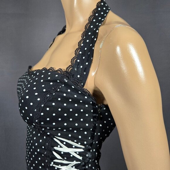 Y2K Vexy Black Polka Dot Corset Dress Size XS Goth Scene Retro 50s Rockabilly - Picture 8 of 15